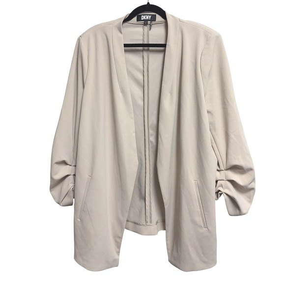 Dkny Jackets & Blazers - DKNY Open Front Ruched 3/4-Sleeve Jacket Beige Blazer XL